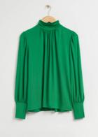 Other Stories Mock Neck Draped Blouse - Green