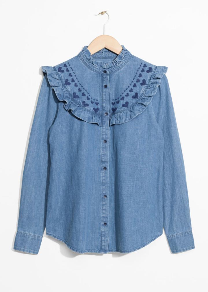Other Stories Frilled Denim Blouse - Blue