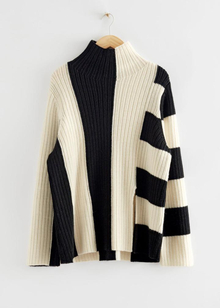 Other Stories Slouchy Ribbed Mock Neck Sweater - Black