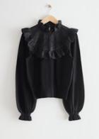 Other Stories Ruffled Floral Embroidery Sweater - Black