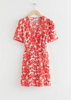 Other Stories Printed Scallop Wrap Mini Dress - Red