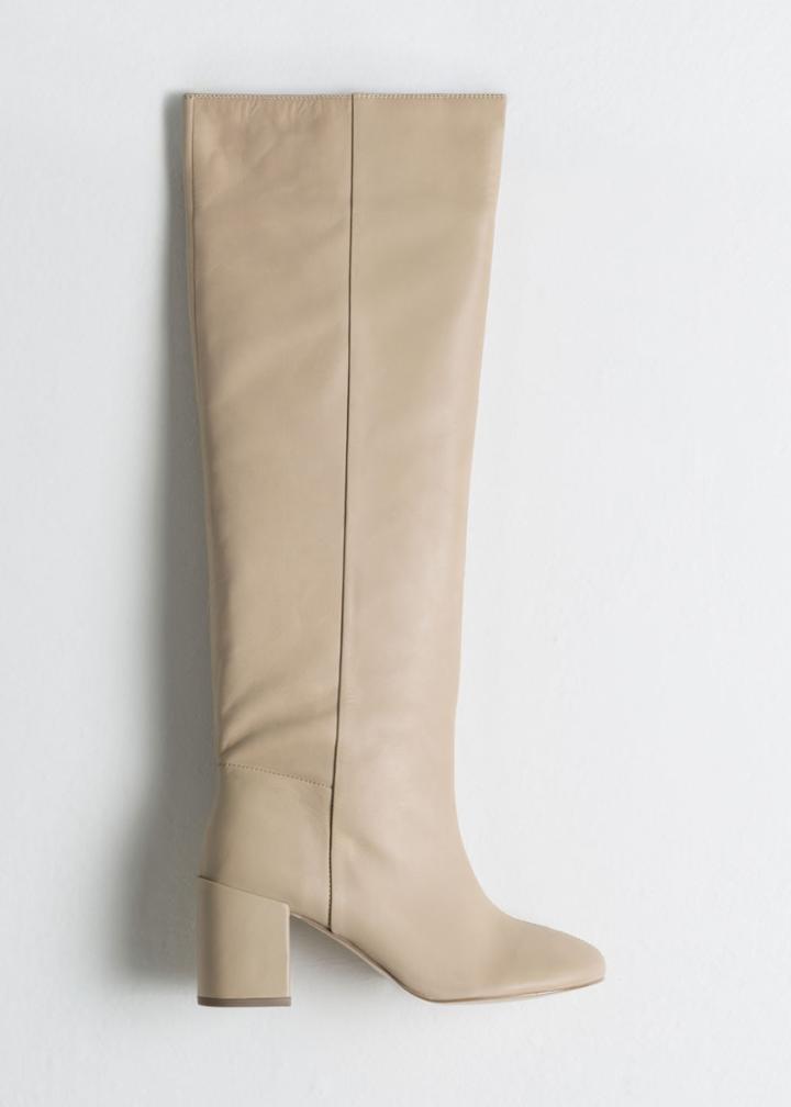 Other Stories Knee High Leather Boots - Beige