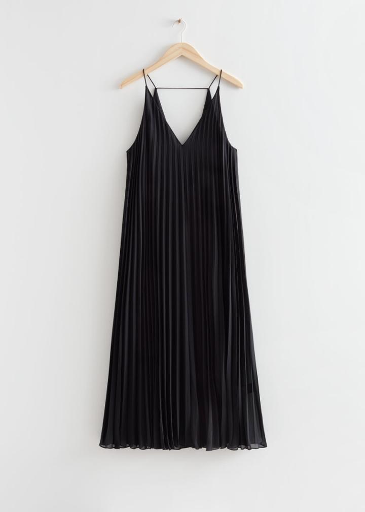 Other Stories Strappy Pleated Midi Dress - Black