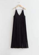 Other Stories Strappy Pleated Midi Dress - Black