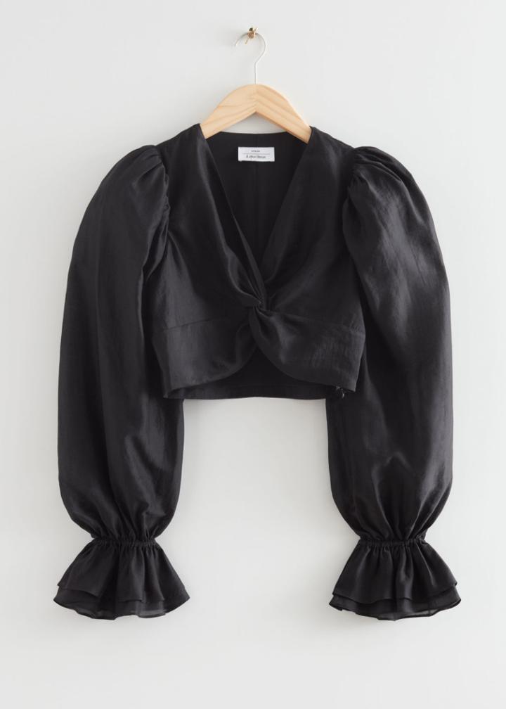 Other Stories Twisted Front Puff Sleeve Top - Black