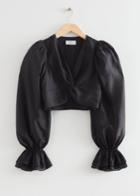 Other Stories Twisted Front Puff Sleeve Top - Black