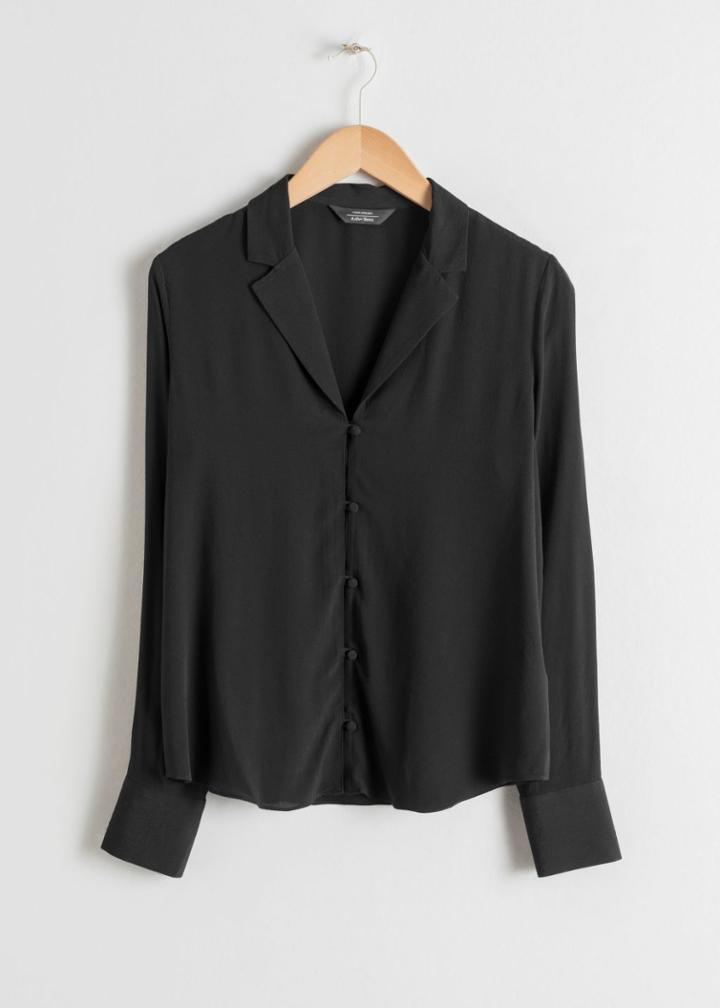 Other Stories V-neck Button Down Blouse - Black