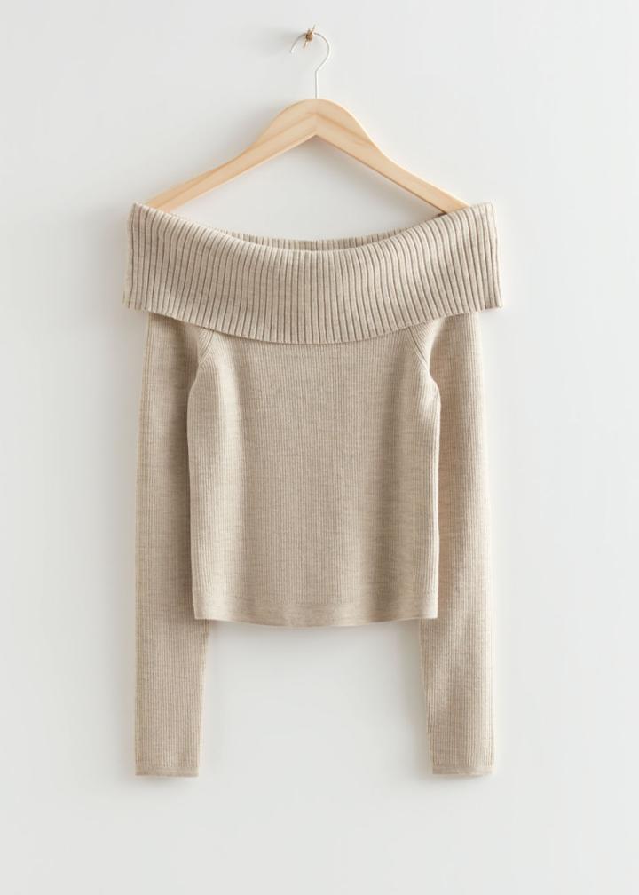Other Stories Off-shoulder Knit Top - Beige