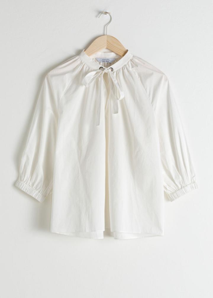 Other Stories Cotton Pussy Bow Blouse - White