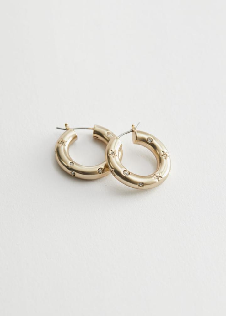 Other Stories Engraved Mini Hoop Earrings - White