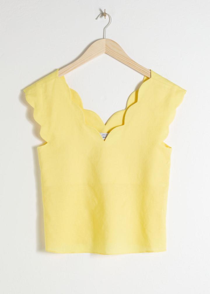 Other Stories Linen Blend Scalloped Tank Top - Yellow