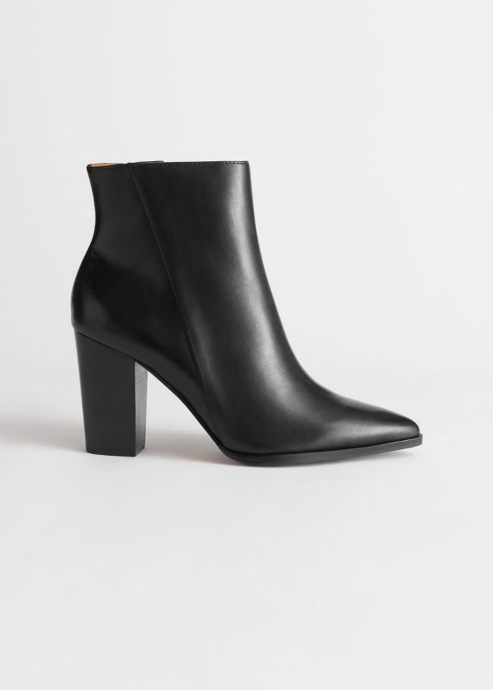 Other Stories Leather Pointed Ankle Boots - Black