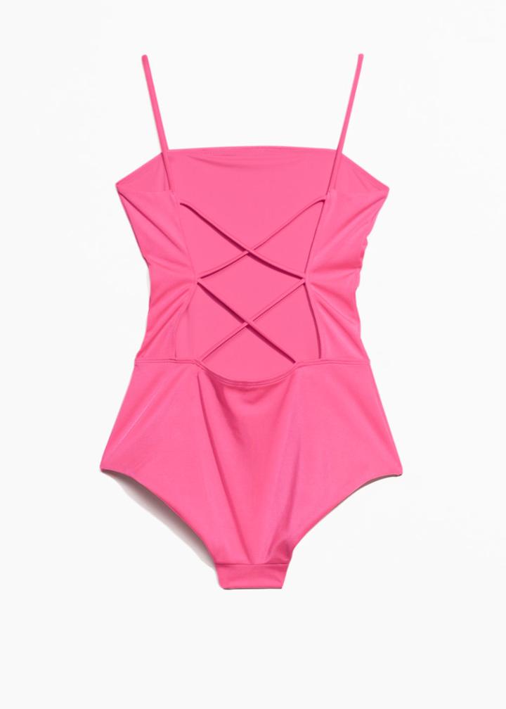 Other Stories Lace Back Swimsuit - Pink