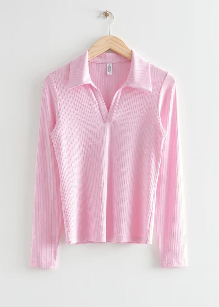 Other Stories Collared Rib Top - Pink