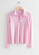 Other Stories Collared Rib Top - Pink