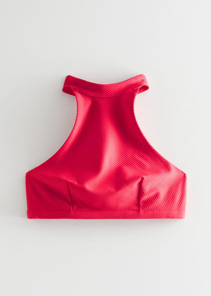 Other Stories Textured Halter Bikini Top - Red