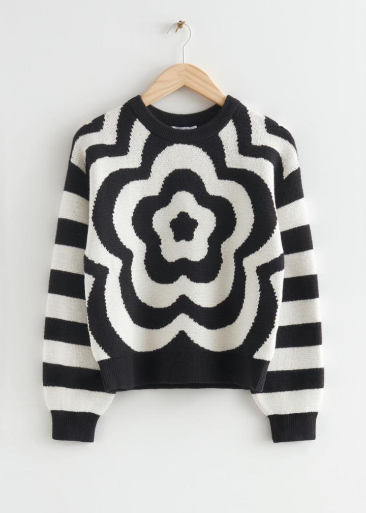 Other Stories Floral Motif Jacquard Sweater - Black