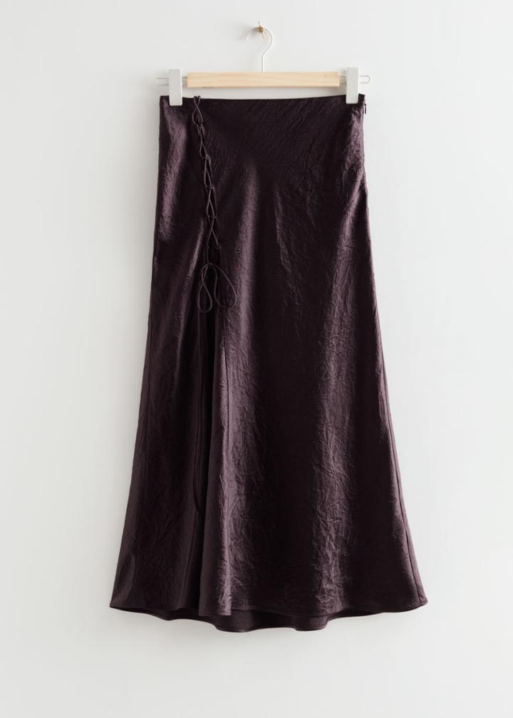 Other Stories Lace-up Satin Midi Skirt - Brown