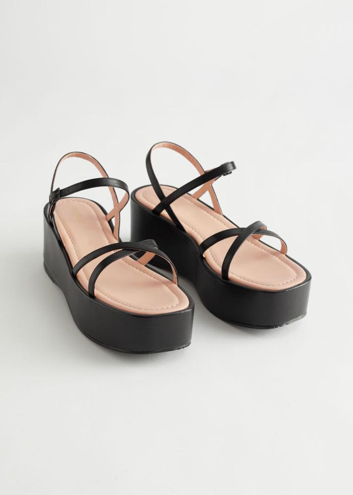 Other Stories Strappy Flatform Leather Sandals - Black