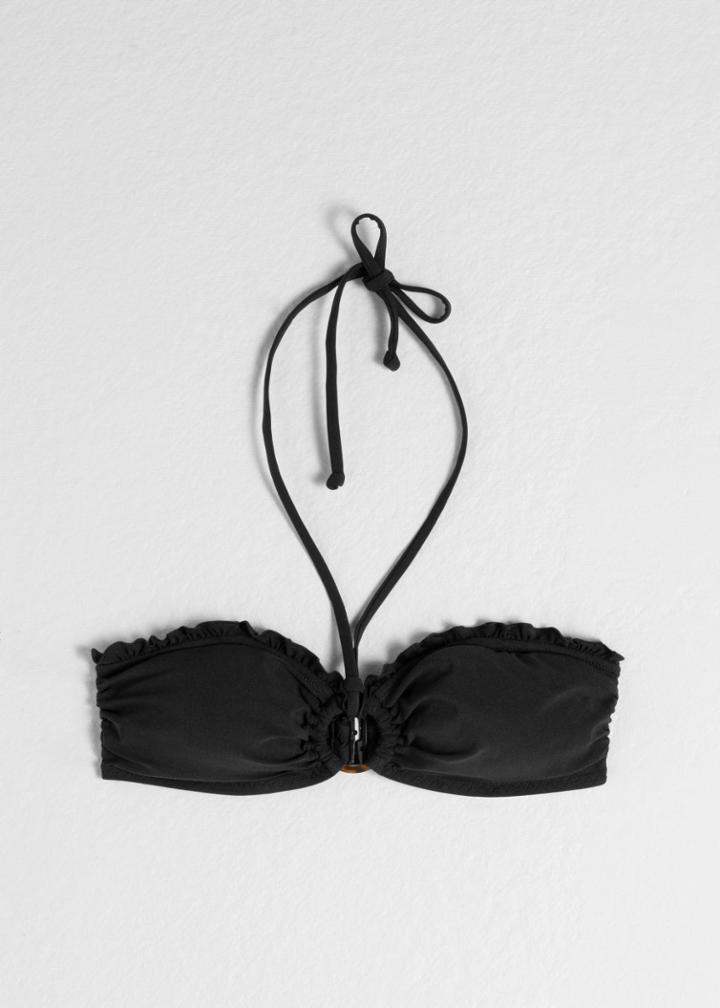 Other Stories Ruffled O-ring Bandeau Bikini Top - Black