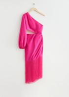 Other Stories Fringed One-shoulder Midi Dress - Pink