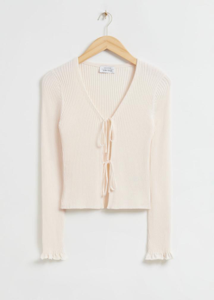 Other Stories Tie-front Ribbed Cardigan - White