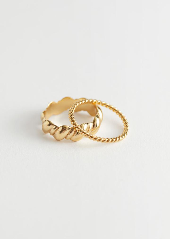 Other Stories Textured Ring Set - Gold