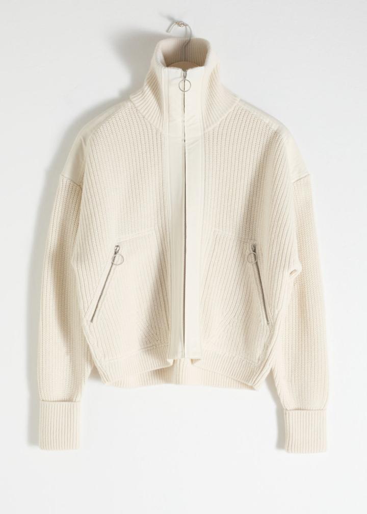 Other Stories Wool Blend Zippered Turtleneck - White