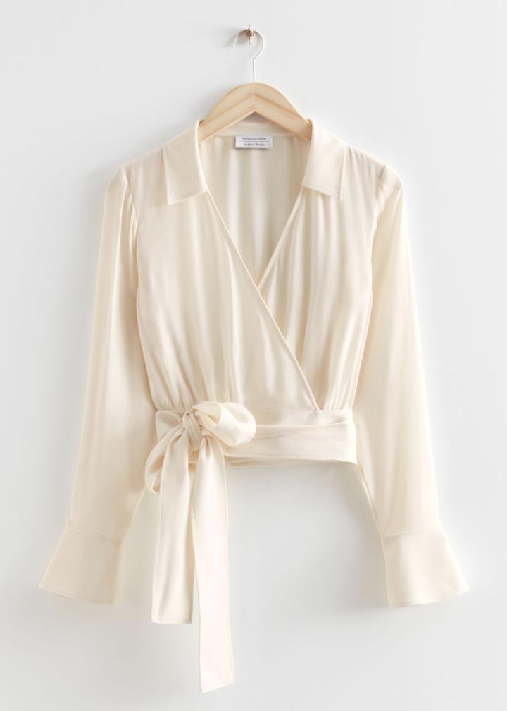 Other Stories Belted Wrap Top - White