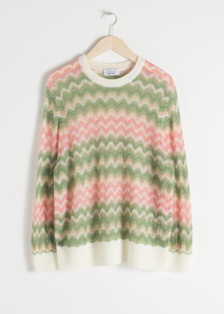 Other Stories Zig Zag Wool Blend Sweater - White