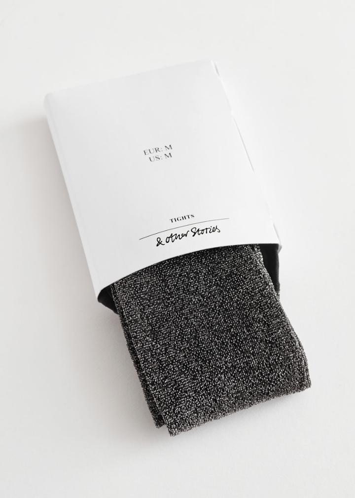Other Stories Glitter Lurex Tights - Black
