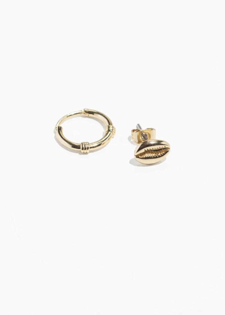 Other Stories Mismatch Puka Shell Set Earrings - Gold