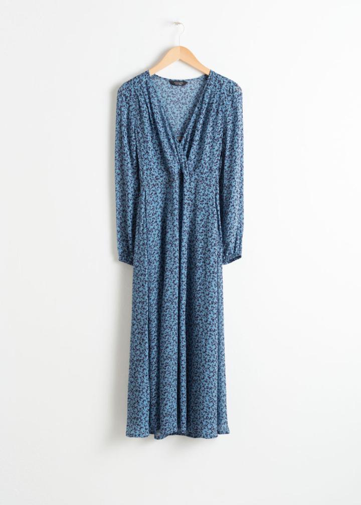Other Stories Sheer Printed Midi Dress - Blue