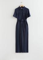 Other Stories Belted Short Sleeve Jumpsuit - Blue