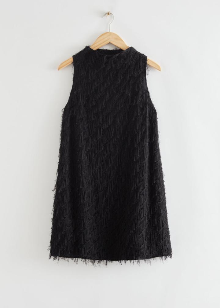 Other Stories Feather Embellished A-line Dress - Black