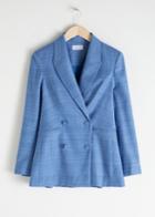 Other Stories Double Breasted Plaid Blazer - Blue