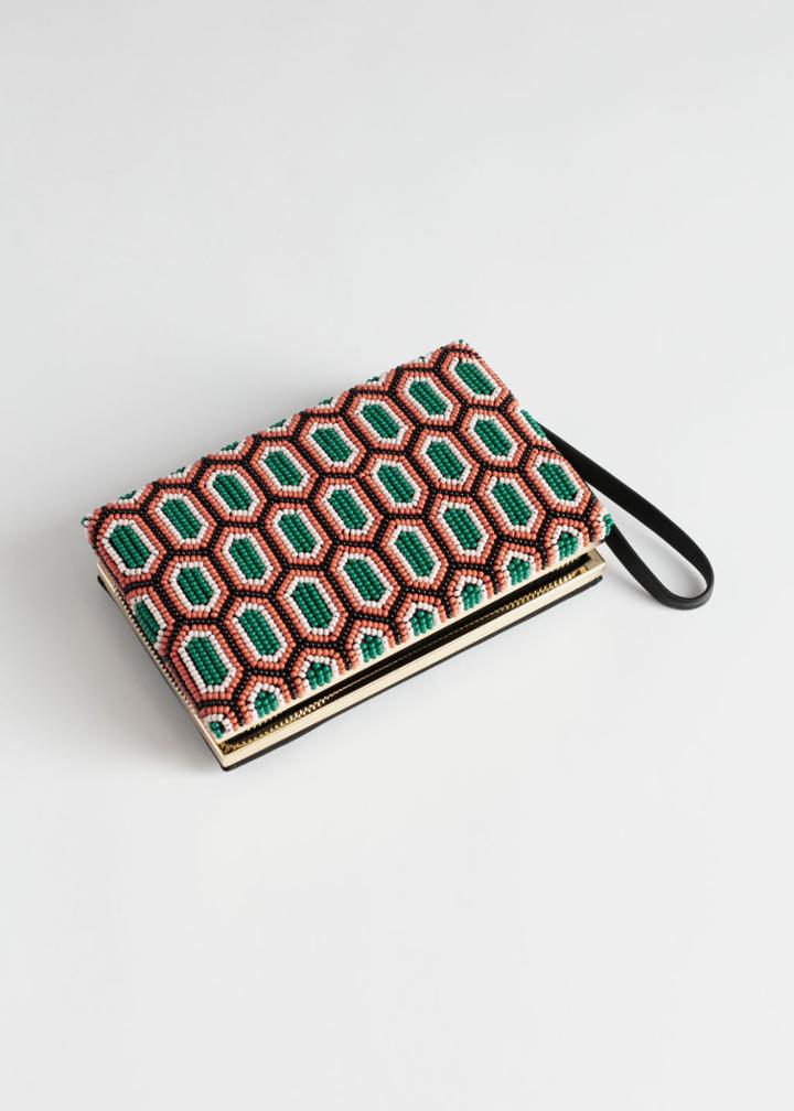 Other Stories Graphic Diamond Beaded Clutch - Blue