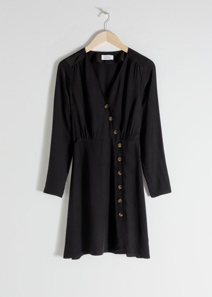 Other Stories Asymmetric Button Up Wrap Dress - Black
