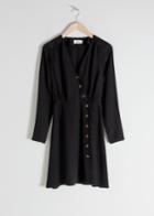 Other Stories Asymmetric Button Up Wrap Dress - Black
