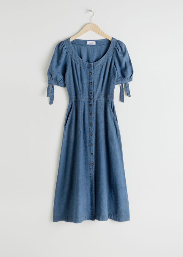 Other Stories Linen Blend Denim Midi Dress - Blue