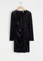 Other Stories Glitter Velour Padded Shoulder Mini Dress - Black