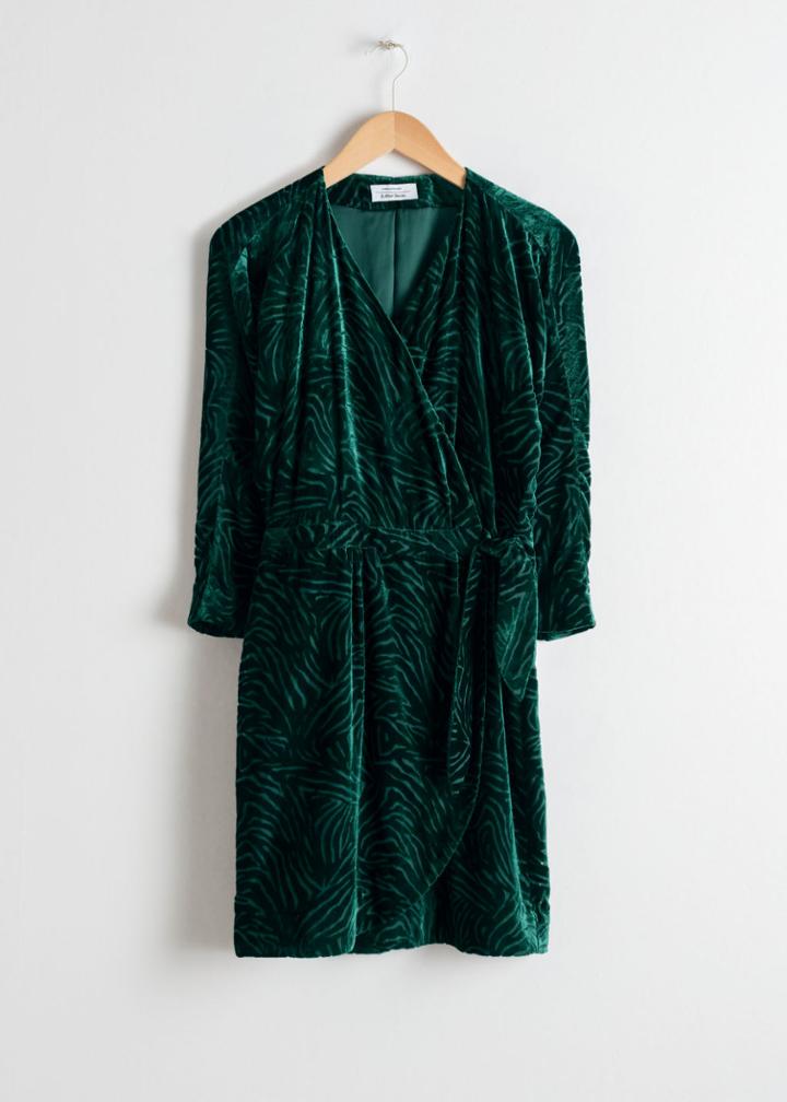 Other Stories Velvet Wrap Dress - Green