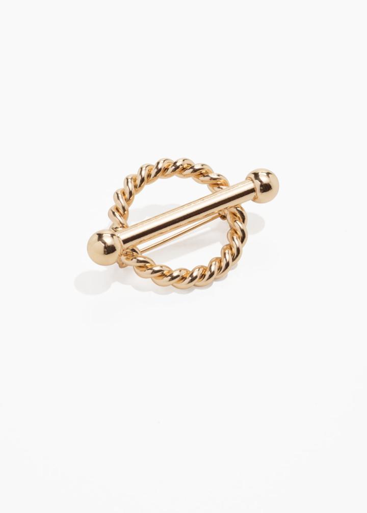 Other Stories Twisted Circle Bar Brooch - Gold