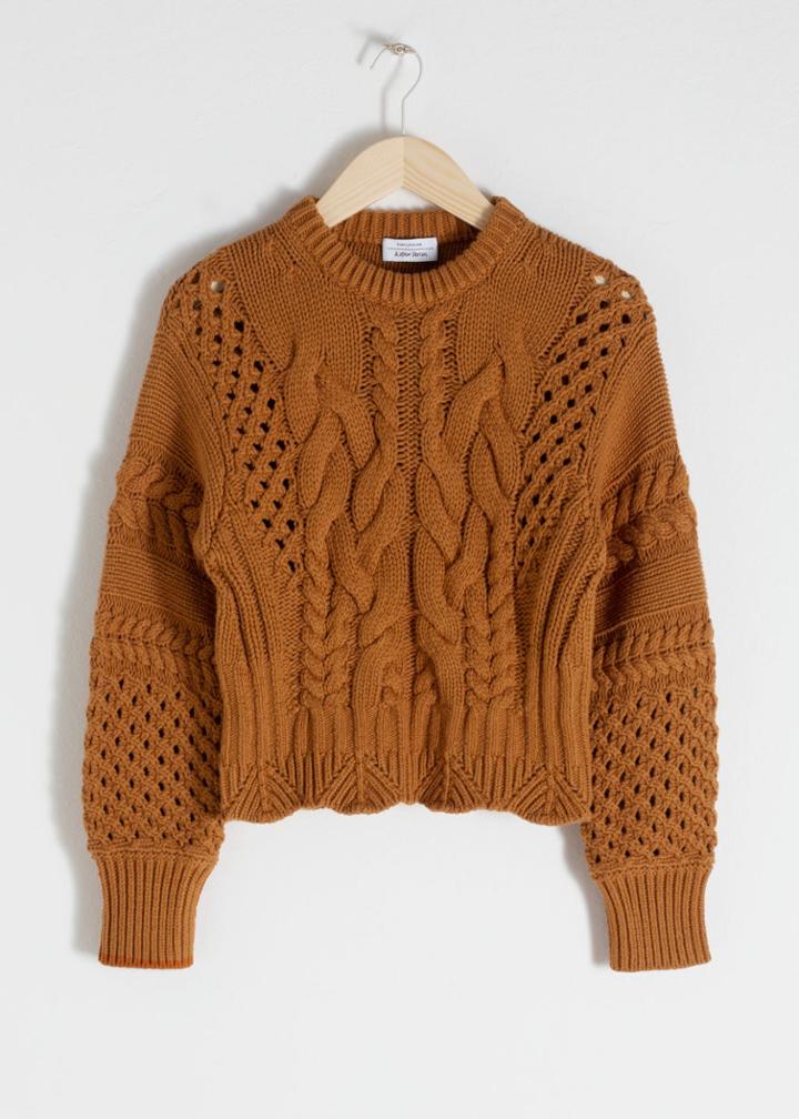 Other Stories Cropped Cable Knit Sweater - Orange