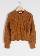 Other Stories Cropped Cable Knit Sweater - Orange