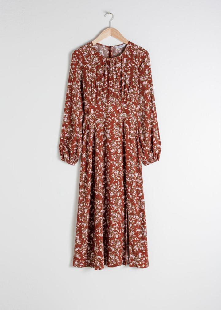 Other Stories Floral Long Sleeve Midi Dress - Orange