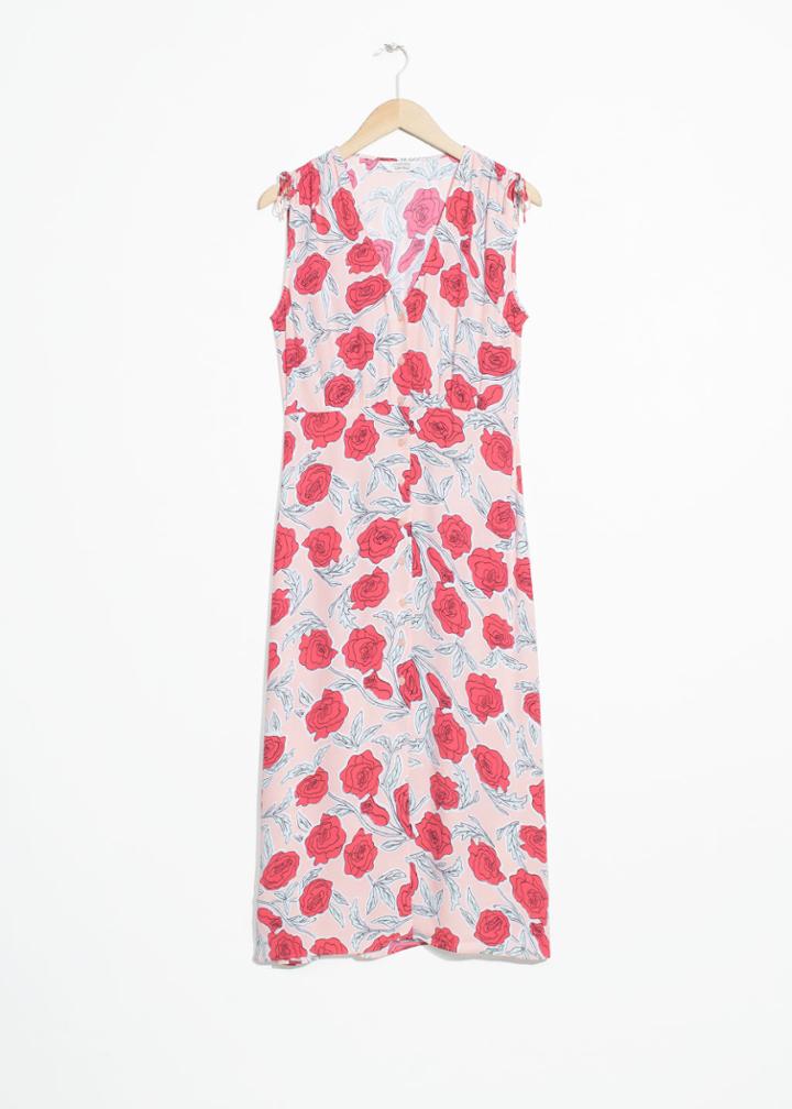 Other Stories Drawstring Shoulder Midi Dress - Orange