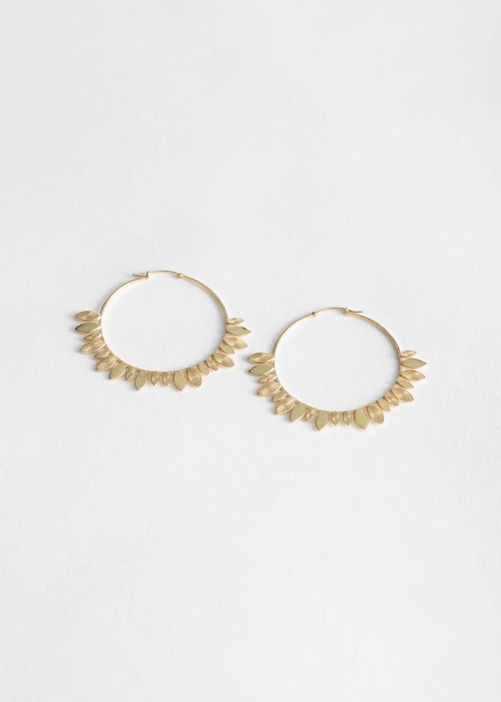 Other Stories Leaf Charm Hoop Earrings - Gold