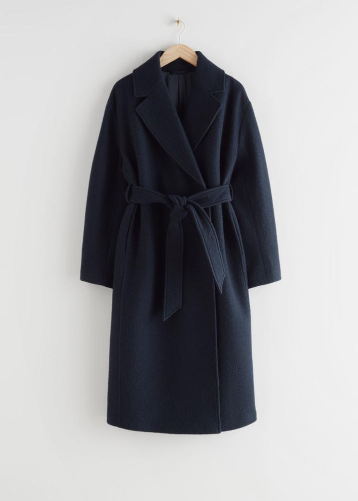 Other Stories Voluminous Belted Wool Coat - Blue
