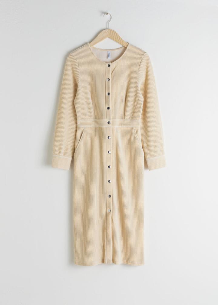 Other Stories Long Sleeve Corduroy Midi Dress - Beige